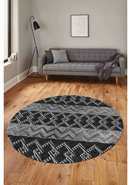Baskılı Kaymaz Yıkanabilir Şık Yuvarlak Mutfak Halısı Salon Halısı Y-Modern-56-Antrasit indirimleri