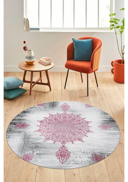 Baskılı Kaymaz Taban Yıkanabilir Göbekli Modern Mutfak Yuvarlak Salon Halısı Y-Modern-06-Pembe modelleri