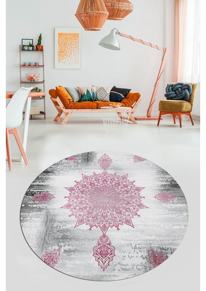 Baskılı Kaymaz Taban Yıkanabilir Göbekli Modern Mutfak Yuvarlak Salon Halısı Y-Modern-06-Pembe fırsatları