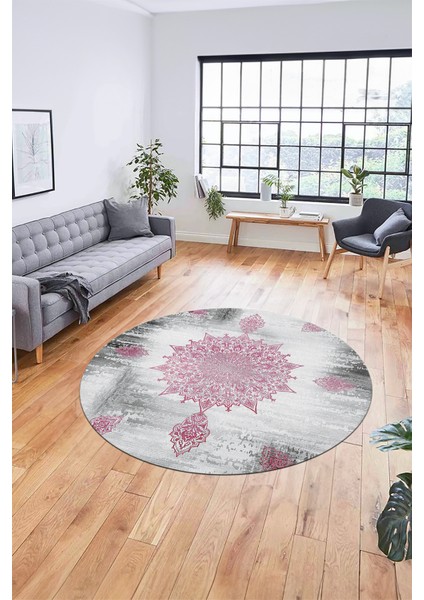 Baskılı Kaymaz Taban Yıkanabilir Göbekli Modern Mutfak Yuvarlak Salon Halısı Y-Modern-06-Pembe indirimleri