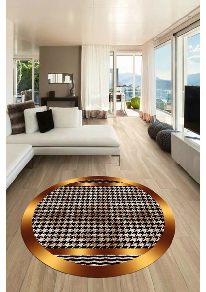 Baskılı Ince Kaymaz Taban Yıkanabilir Sade Modern Mutfak Yuvarlak Salon Halısı Y-Modern-10-Kahve