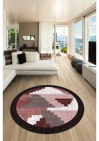 Özel Modern Desenli Dijital Kaymaz Yıkanabilir Yuvarlak Mutfak Salon Halısı Y-Modern-11-Bordo fiyatları