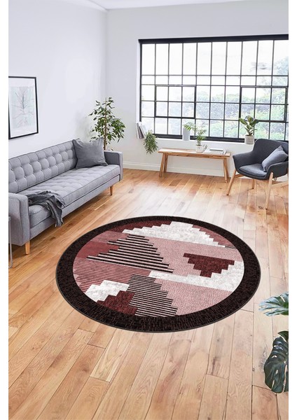 Özel Modern Desenli Dijital Kaymaz Yıkanabilir Yuvarlak Mutfak Salon Halısı Y-Modern-11-Bordo indirimleri