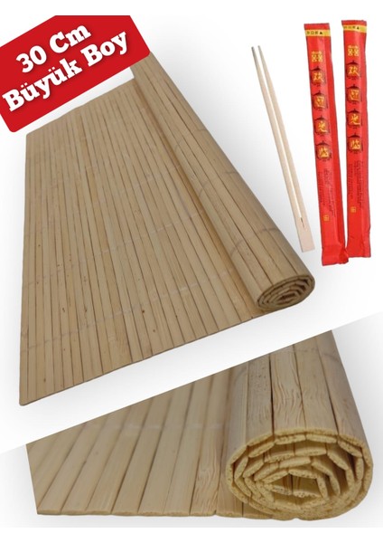 Büyük Orijinal Bambu Sushi Matı Sushı Sarma Hasırı Suşi Matı 30 x 40 cm 2 Çift Chopstick