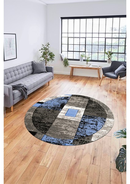 Modern Göbekli Desen Dijital Kaymaz Yıkanabilir Yuvarlak Mutfak Salon Halısı Y-Modern-33-Mavi modelleri