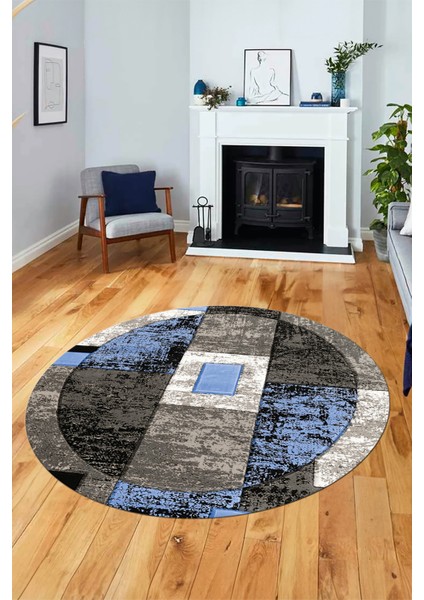 Modern Göbekli Desen Dijital Kaymaz Yıkanabilir Yuvarlak Mutfak Salon Halısı Y-Modern-33-Mavi fırsatları