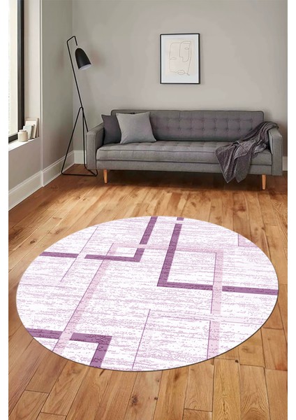 Sade Desen Modern Tasarım Kaymaz Yıkanabilir Yuvarlak Mutfak Salon Halısı Y-Modern-80-Mor modelleri