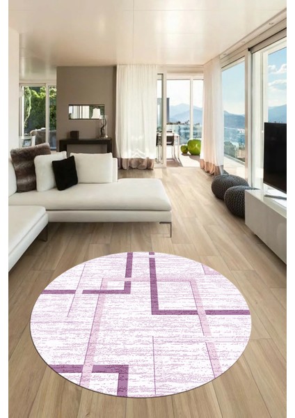 Sade Desen Modern Tasarım Kaymaz Yıkanabilir Yuvarlak Mutfak Salon Halısı Y-Modern-80-Mor indirimleri