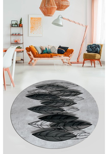 Baskılı Kaymaz Taban Yıkanabilir Yaprak Desenli Mutfak Yuvarlak Salon Halısı Y-Modern-08-Gri fırsatları