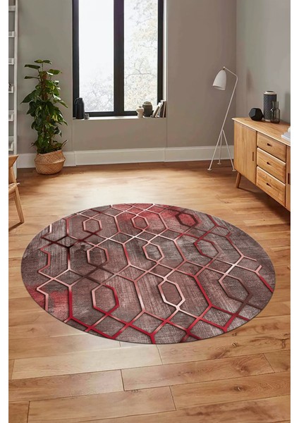 Modern Desen Dijital Kaymaz Yıkanabilir Yuvarlak Mutfak Salon Halısı Y-Modern-90-Pembe fiyatları