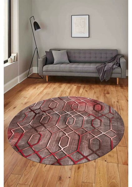 Modern Desen Dijital Kaymaz Yıkanabilir Yuvarlak Mutfak Salon Halısı Y-Modern-90-Pembe modelleri