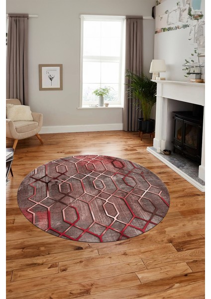 Modern Desen Dijital Kaymaz Yıkanabilir Yuvarlak Mutfak Salon Halısı Y-Modern-90-Pembe fırsatları