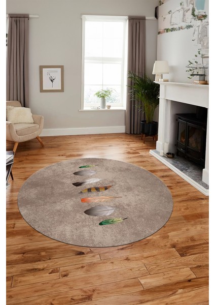 Yaprak Desenli Baskılı Kaymaz Taban Yıkanabilir Yuvarlak Mutfak Salon Halısı Y-MODERN-115-KAHVE fiyatları