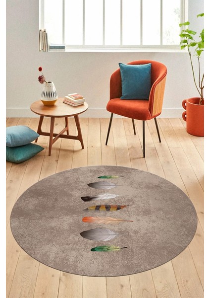Yaprak Desenli Baskılı Kaymaz Taban Yıkanabilir Yuvarlak Mutfak Salon Halısı Y-MODERN-115-KAHVE fırsatları