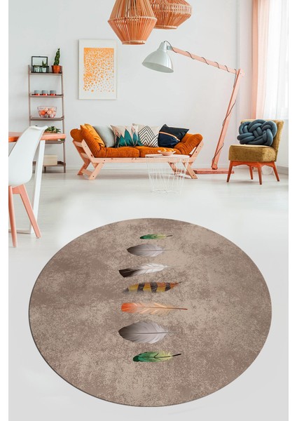 Yaprak Desenli Baskılı Kaymaz Taban Yıkanabilir Yuvarlak Mutfak Salon Halısı Y-MODERN-115-KAHVE indirimleri