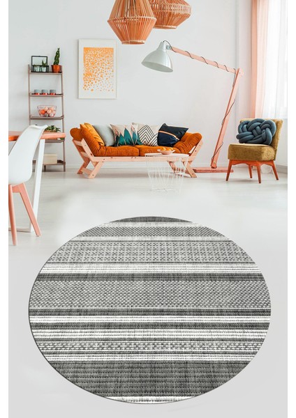 Modern Kilim Desen Dijital Kaymaz Yıkanabilir Yuvarlak Mutfak Salon Halısı Y-Modern-36-Gri fiyatları