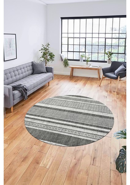 Modern Kilim Desen Dijital Kaymaz Yıkanabilir Yuvarlak Mutfak Salon Halısı Y-Modern-36-Gri modelleri