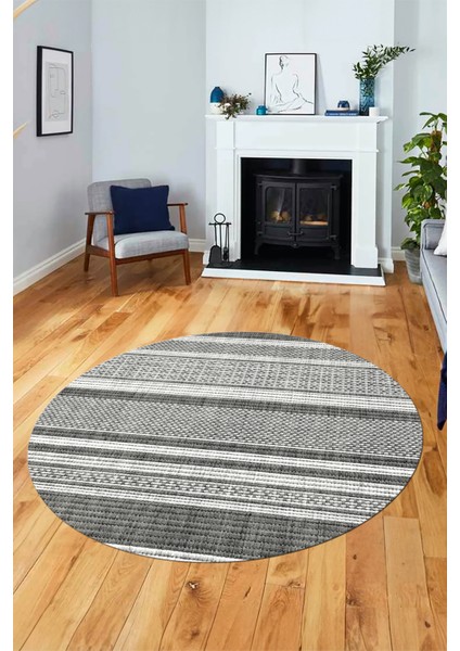 Modern Kilim Desen Dijital Kaymaz Yıkanabilir Yuvarlak Mutfak Salon Halısı Y-Modern-36-Gri fırsatları