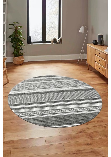 Modern Kilim Desen Dijital Kaymaz Yıkanabilir Yuvarlak Mutfak Salon Halısı Y-Modern-36-Gri indirimleri