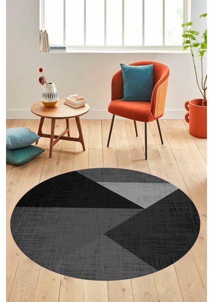 Baskılı Kaymaz Yıkanabilir Modern Yuvarlak Mutfak Salon Halısı Y-Modern-38-Antrasit