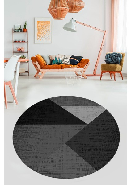 Baskılı Kaymaz Yıkanabilir Modern Yuvarlak Mutfak Salon Halısı Y-Modern-38-Antrasit fiyatları