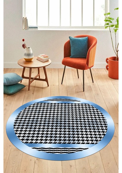 Baskılı Ince Kaymaz Taban Yıkanabilir Sade Modern Mutfak Yuvarlak Salon Halısı Y-Modern-10-Mavi modelleri