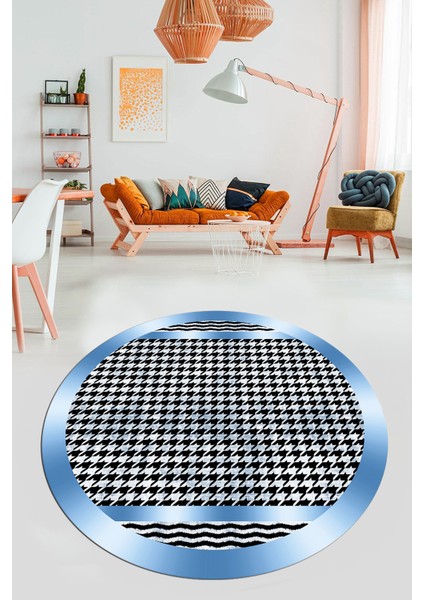 Baskılı Ince Kaymaz Taban Yıkanabilir Sade Modern Mutfak Yuvarlak Salon Halısı Y-Modern-10-Mavi fırsatları