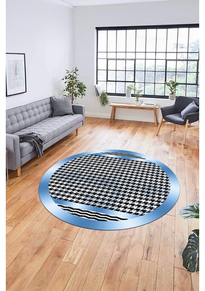 Baskılı Ince Kaymaz Taban Yıkanabilir Sade Modern Mutfak Yuvarlak Salon Halısı Y-Modern-10-Mavi indirimleri
