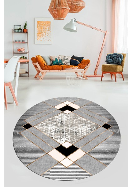 Şık Modern Desenli Dijital Kaymaz Yıkanabilir Yuvarlak Mutfak Salon Halısı Y-Modern-12-Gri fırsatları