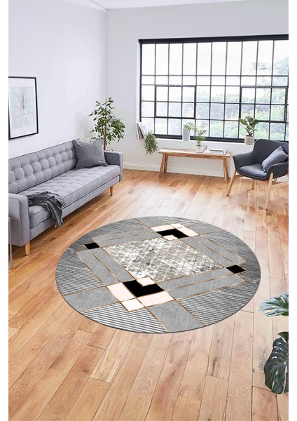 Şık Modern Desenli Dijital Kaymaz Yıkanabilir Yuvarlak Mutfak Salon Halısı Y-Modern-12-Gri indirimleri
