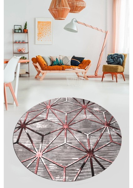 3D Baskılı Kaymaz Yıkanabilir Modern Yuvarlak Mutfak Salon Halısı Y-Modern-39-Pembe fiyatları