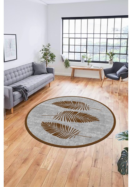 Baskılı Kaymaz Yıkanabilir Modern Yaprak Desen Yuvarlak Mutfak Salon Halısı Y-Modern-41-Kahve modelleri