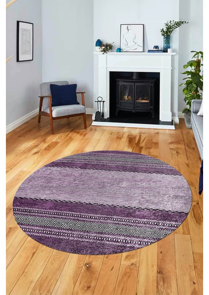 Kilim Desen Özel Tasarım Kaymaz Yıkanabilir Yuvarlak Mutfak Salon Halısı Y-Modern-83-Mor