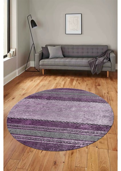 Kilim Desen Özel Tasarım Kaymaz Yıkanabilir Yuvarlak Mutfak Salon Halısı Y-Modern-83-Mor
