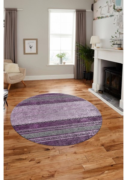 Kilim Desen Özel Tasarım Kaymaz Yıkanabilir Yuvarlak Mutfak Salon Halısı Y-Modern-83-Mor
