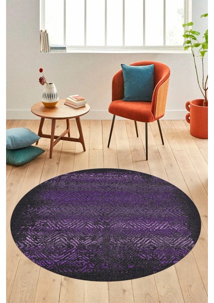 Sade Modern Desen Dijital Kaymaz Yıkanabilir Yuvarlak Mutfak Salon Halısı Y-Modern-28-Mor fiyatları
