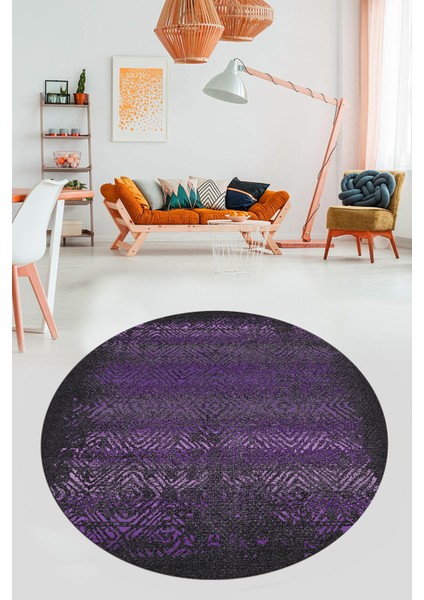 Sade Modern Desen Dijital Kaymaz Yıkanabilir Yuvarlak Mutfak Salon Halısı Y-Modern-28-Mor modelleri