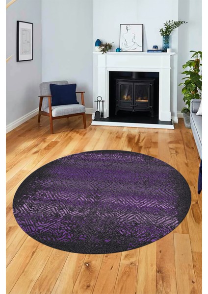 Sade Modern Desen Dijital Kaymaz Yıkanabilir Yuvarlak Mutfak Salon Halısı Y-Modern-28-Mor indirimleri