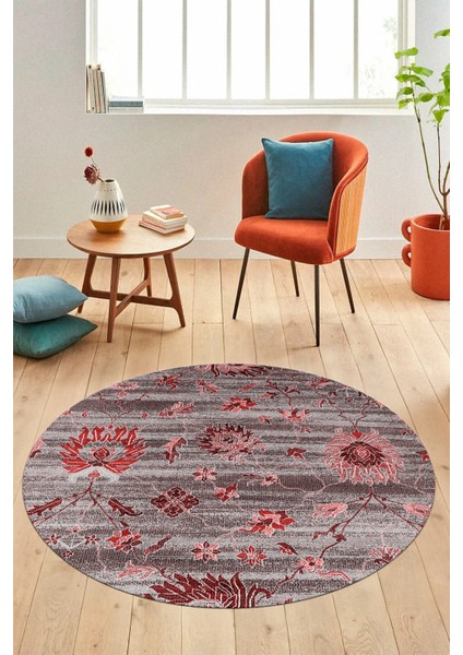 Modern Etnik Desen Dijital Kaymaz Yıkanabilir Yuvarlak Mutfak Salon Halısı Y-Modern-30-Bordo fiyatları