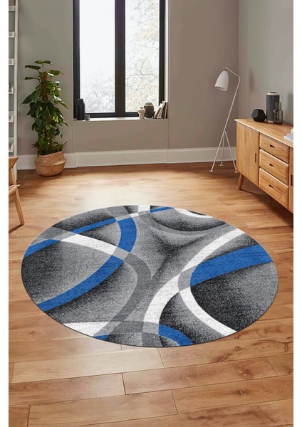 3D Baskılı Kaymaz Taban Yıkanabilir Modern Yuvarlak Mutfak Salon Halısı Y-Modern-97-Mavi