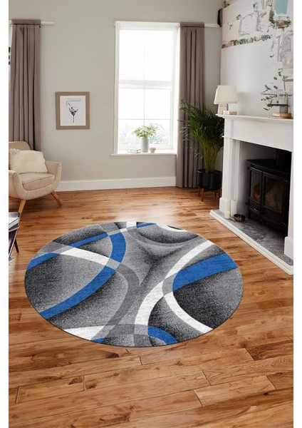 3D Baskılı Kaymaz Taban Yıkanabilir Modern Yuvarlak Mutfak Salon Halısı Y-Modern-97-Mavi modelleri
