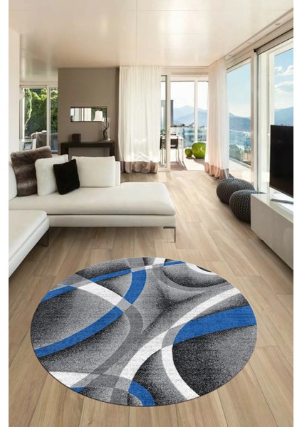 3D Baskılı Kaymaz Taban Yıkanabilir Modern Yuvarlak Mutfak Salon Halısı Y-Modern-97-Mavi fırsatları