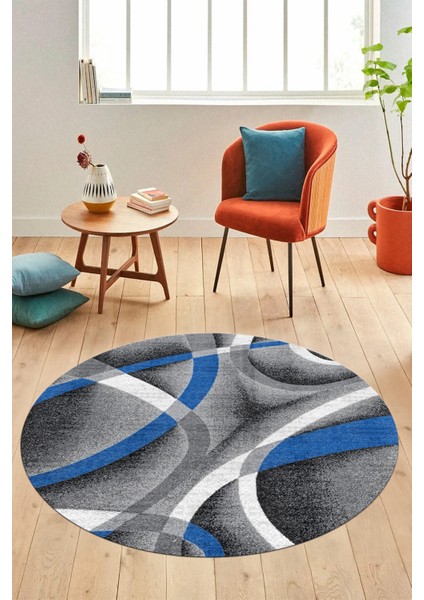 3D Baskılı Kaymaz Taban Yıkanabilir Modern Yuvarlak Mutfak Salon Halısı Y-Modern-97-Mavi indirimleri