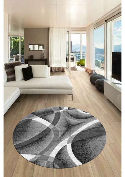3D Baskılı Kaymaz Taban Yıkanabilir Modern Yuvarlak Mutfak Salon Halısı Y-Modern-97-Gri