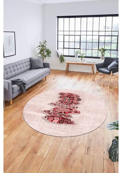 Baskılı Kaymaz Yıkanabilir Modern Yaprak Desen Yuvarlak Salon Halısı Y-Modern-50-Pembe fiyatları