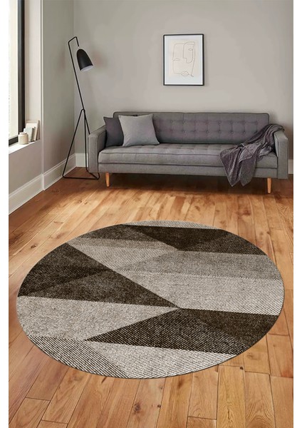Baskılı Kaymaz Yıkanabilir Modern Yuvarlak Mutfak Halısı Salon Halısı Y-Modern-54-Kahve indirimleri