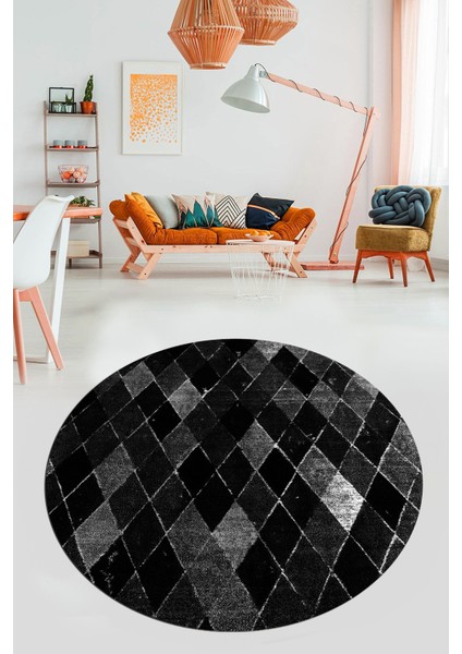 Baklava Desenli Dijital Kaymaz Yıkanabilir Yuvarlak Mutfak Salon Halısı Y-Modern-31-Antrasit fiyatları