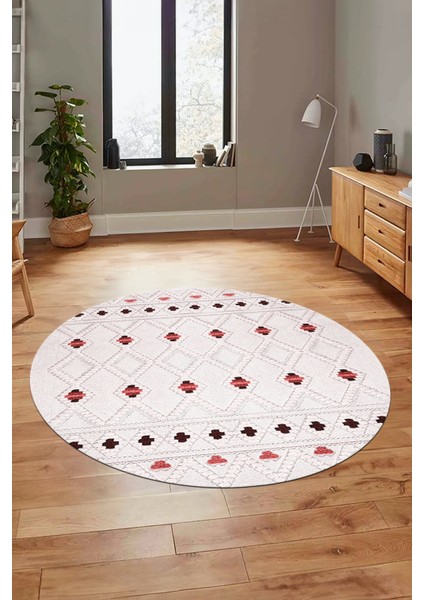 Baskılı Kaymaz Yıkanabilir Şık Kilim Desen Yuvarlak Mutfak Halısı Salon Halısı Y-Modern-65-Pembe modelleri