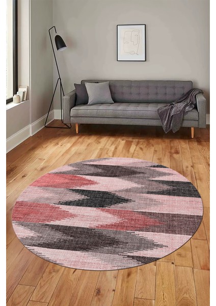 Renkli Desen Baskılı Kaymaz Taban Yıkanabilir Modern Yuvarlak Salon Halısı Y-MODERN-104-PEMBE fiyatları