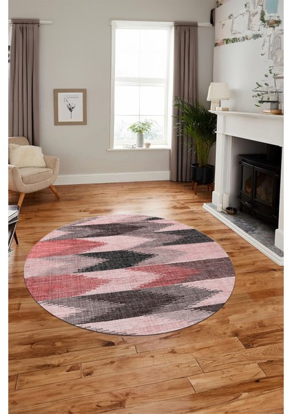 Renkli Desen Baskılı Kaymaz Taban Yıkanabilir Modern Yuvarlak Salon Halısı Y-MODERN-104-PEMBE modelleri